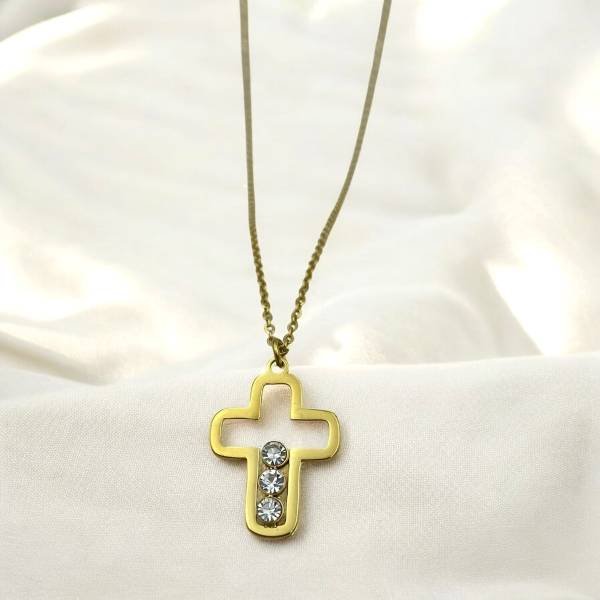 Κολιέ Σταυρός από ανοξείδωτο ατσάλι με ζιργκον xρώμα χρυσό-Κ-