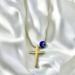 Κολιέ Σταυρός με ματάκι από ανοξείδωτο ατσάλι με ζιργκον xρώμα χρυσό-Κ-