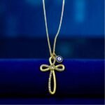 Κολιέ Σταυρός με ματάκι από ανοξείδωτο ατσάλι με ζιργκον xρώμα χρυσό-Κ-