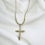 Κολιέ Σταυρός από ανοξείδωτο ατσάλι με ζιργκον xρώμα χρυσό-Κ-