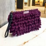 Χειροποίητη πλεκτή τσάντα Puffy φάκελος χρώμα Μελιτζανί-PL-132-111