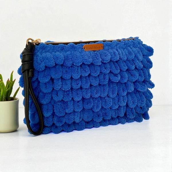 Χειροποίητη πλεκτή τσάντα φάκελος puffy χρώμα Μπλε-PL-132-141
