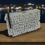 Χειροποίητη πλεκτή τσάντα Puffy φάκελος XL 35x25cm χρώμα Γκρι ανοιχτό-PL-133-302