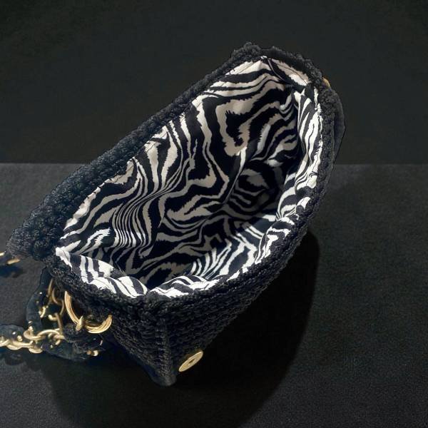 PL140 Χειροποίητη πλεκτή τσάντα πλέξη bubble χρώμα Μαύρο-PL-140 - Image 5