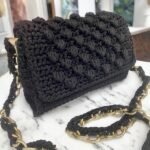 Χειροποίητη πλεκτή τσάντα πλέξη bubble χρώμα Μαύρο-PL-140 - Image 3