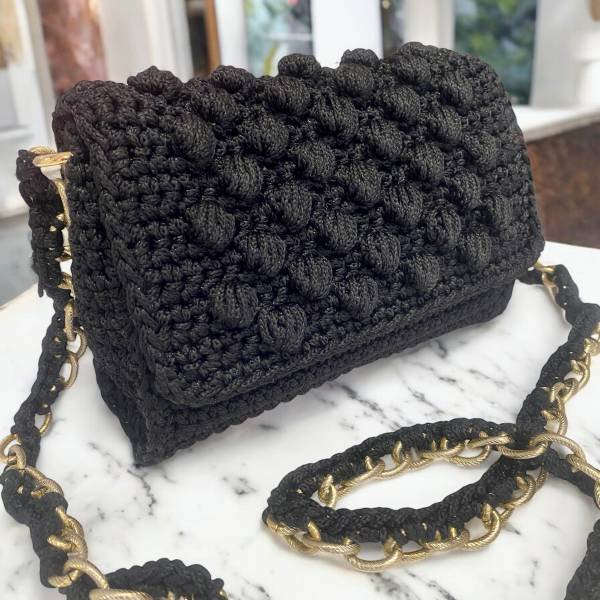 PL140MAYR Χειροποίητη πλεκτή τσάντα πλέξη bubble χρώμα Μαύρο-PL-140 - Image 3