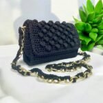 Χειροποίητη πλεκτή τσάντα πλέξη bubble χρώμα Μαύρο-PL-