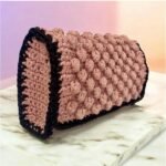 Χειροποίητη πλεκτή τσάντα πλέξη bubble χρώμα Ροζ/μαύρο-PL-141 - Image 3