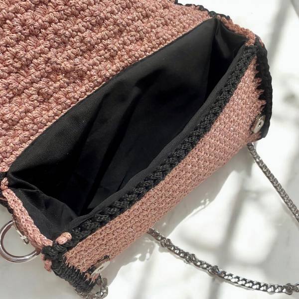 PL141RO Χειροποίητη πλεκτή τσάντα πλέξη bubble χρώμα Ροζ/μαύρο-PL-141 - Image 4