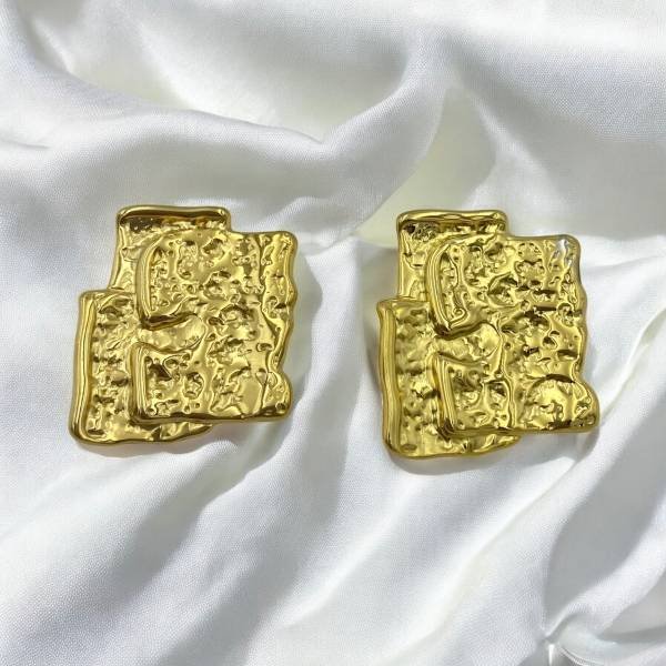 Σκουλαρίκια ανάγλυφα από Ανοξείδωτο ατσάλι χρώμα χρυσό-SK-