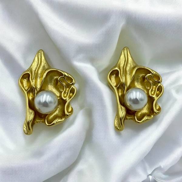 Σκουλαρίκια από Ανοξείδωτο ατσάλι με πέρλες χρώμα χρυσό-SK-