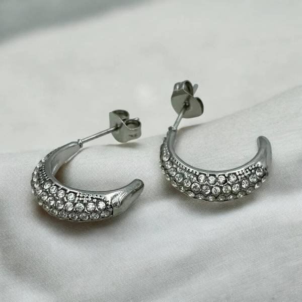 Ατσάλινα σκουλαρίκια κρίκος με ζιργκον χρώμα ασημί-SK-