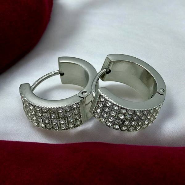 Ατσάλινα σκουλαρίκια κρίκος με ζιργκον χρώμα ασημί-SK-