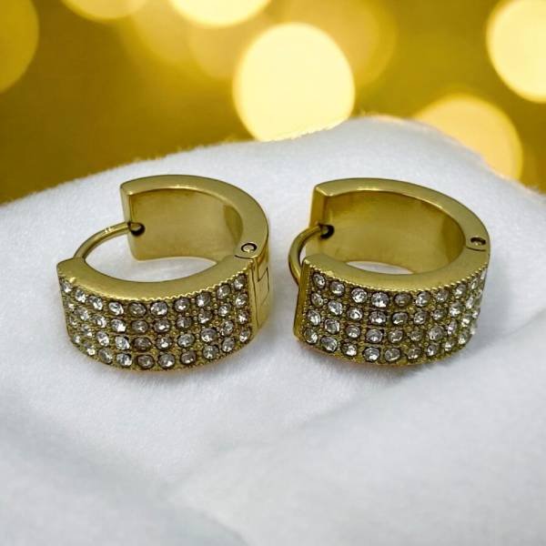 Ατσάλινα σκουλαρίκια κρίκος με ζιργκον χρώμα χρυσό-SK-