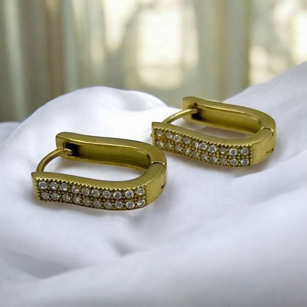 Ατσάλινα σκουλαρίκια κρίκος με ζιργκον χρώμα χρυσό-SK-