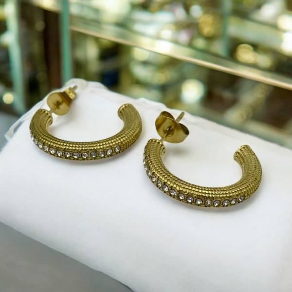 Ατσάλινα σκουλαρίκια κρίκος με ζιργκον χρώμα χρυσό-SK-