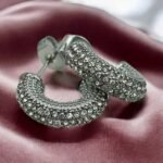 Ατσάλινα σκουλαρίκια κρίκος με ζιργκον χρώμα ασημί-SK-753 - Image 2