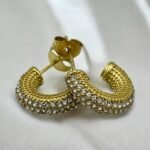 Ατσάλινα σκουλαρίκια κρίκος με ζιργκον χρώμα χρυσό-SK-753 - Image 2