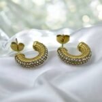 Ατσάλινα σκουλαρίκια κρίκος με ζιργκον χρώμα χρυσό-SK-