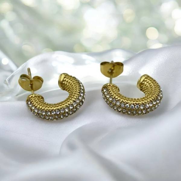 Ατσάλινα σκουλαρίκια κρίκος με ζιργκον χρώμα χρυσό-SK-