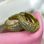 Ατσάλινα σκουλαρίκια κρίκος με ζιργκον χρώμα χρυσό-SK-754 - Image 2