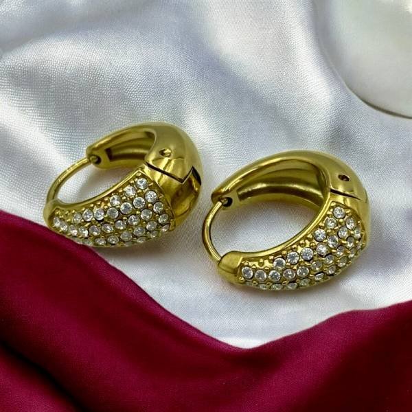 Ατσάλινα σκουλαρίκια κρίκος με ζιργκον χρώμα χρυσό-SK-