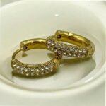 Ατσάλινα σκουλαρίκια κρίκος με ζιργκον χρώμα χρυσό-SK-755 - Image 2