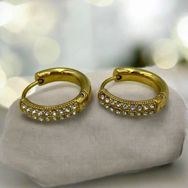 Ατσάλινα σκουλαρίκια κρίκος με ζιργκον χρώμα χρυσό-SK-