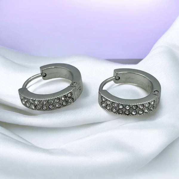 Ατσάλινα σκουλαρίκια κρίκος με ζιργκον χρώμα ασημί-SK-