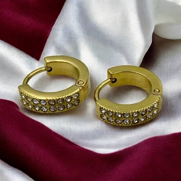 Ατσάλινα σκουλαρίκια κρίκος με ζιργκον χρώμα χρυσό-SK-