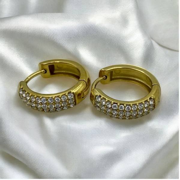 Ατσάλινα σκουλαρίκια κρίκος με ζιργκον χρώμα χρυσό-SK-