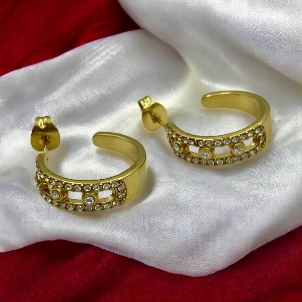 Ατσάλινα σκουλαρίκια κρίκος με ζιργκον χρώμα χρυσό-SK-