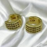 Ατσάλινα σκουλαρίκια κρίκος με ζιργκον χρώμα χρυσό-SK-