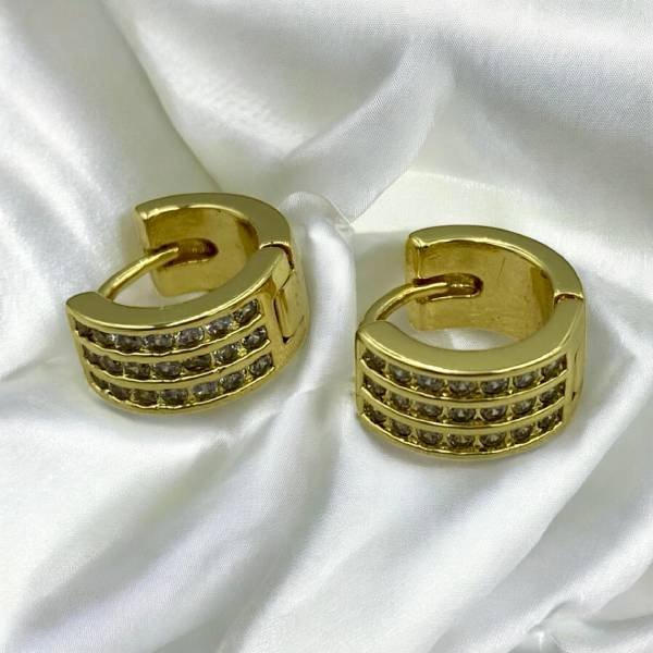 Ατσάλινα σκουλαρίκια κρίκος με ζιργκον χρώμα χρυσό-SK-