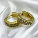 Ατσάλινα σκουλαρίκια κρίκος με ζιργκον χρώμα χρυσό-SK-