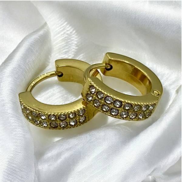 Ατσάλινα σκουλαρίκια κρίκος με ζιργκον χρώμα χρυσό-SK-