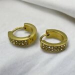 Ατσάλινα σκουλαρίκια κρίκος με ζιργκον χρώμα χρυσό-SK-760 - Image 2