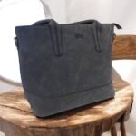 Ευρύχωρη Τσάντα ώμου suede χρώμα Γκρι-TS-