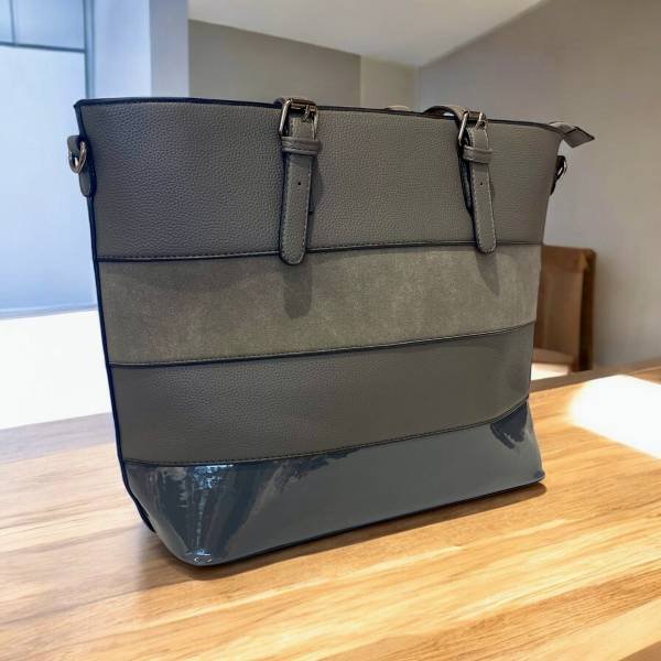 Ευρύχωρη Τσάντα ώμου χρώμα Γκρι-TS-