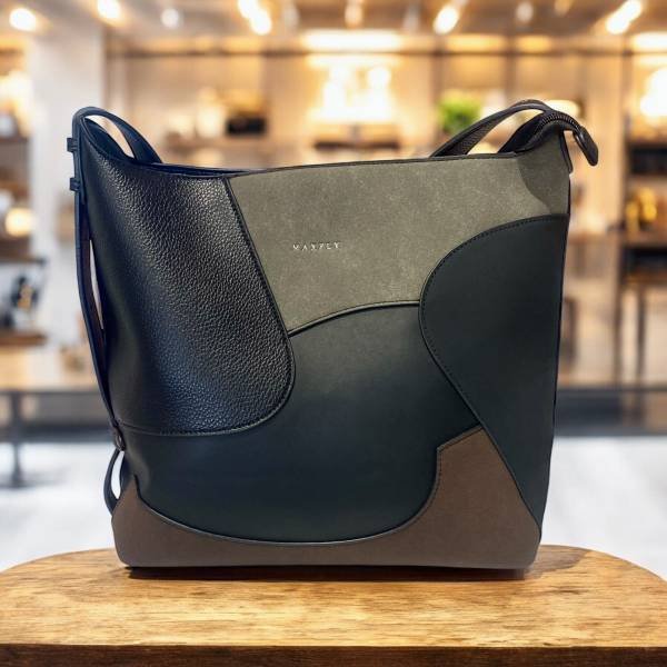 Τσάντα ώμου τρίχρωμη Μαύρο/καφέ/λαδί-TS-