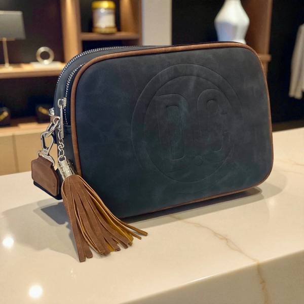 Τσαντάκι χιαστί suede χρώμα Γκρι σκούρο-TS-1183