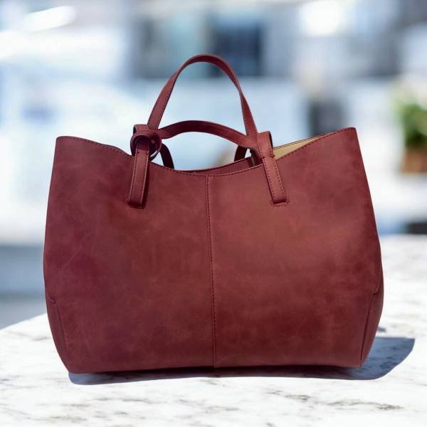 Μεγάλη τσάντα χειρός και ώμου suede χρώμα μπορντό