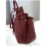 Μεγάλη τσάντα χειρός και ώμου suede χρώμα μπορντό-TS-1185 - Image 2