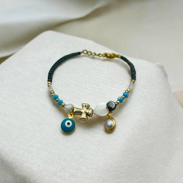 Χειροποίητο Βραχιόλι από ανοξείδωτο ατσάλι με πέτρες αιματίτη-BR-πατρα σταυρος