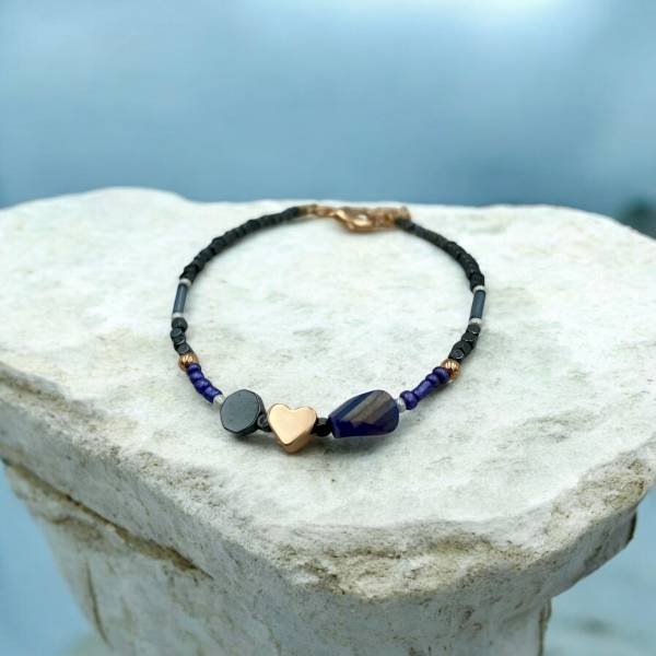 Χειροποίητο Βραχιόλι από ανοξείδωτο ατσάλι με πέτρες αιματίτη-BR-πατρα