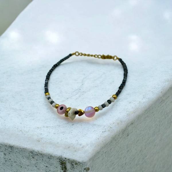 Χειροποίητο Βραχιόλι από ανοξείδωτο ατσάλι με πέτρες αιματίτη-BR-πατρα