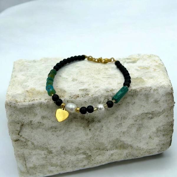 Χειροποίητο Βραχιόλι από ανοξείδωτο ατσάλι με πέτρες αιματίτη και πέρλες-BR-πατρα