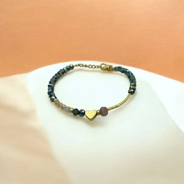 Χειροποίητο Βραχιόλι από ανοξείδωτο ατσάλι με πέτρες αιματίτη-BR-ΚΑΡΔΙΑ