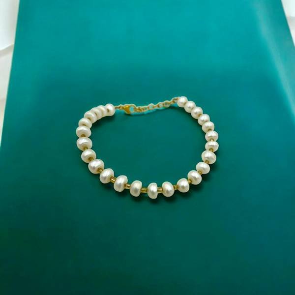 Χειροποίητο Βραχιόλι από ανοξείδωτο ατσάλι με μαργαριτάρια-BR-