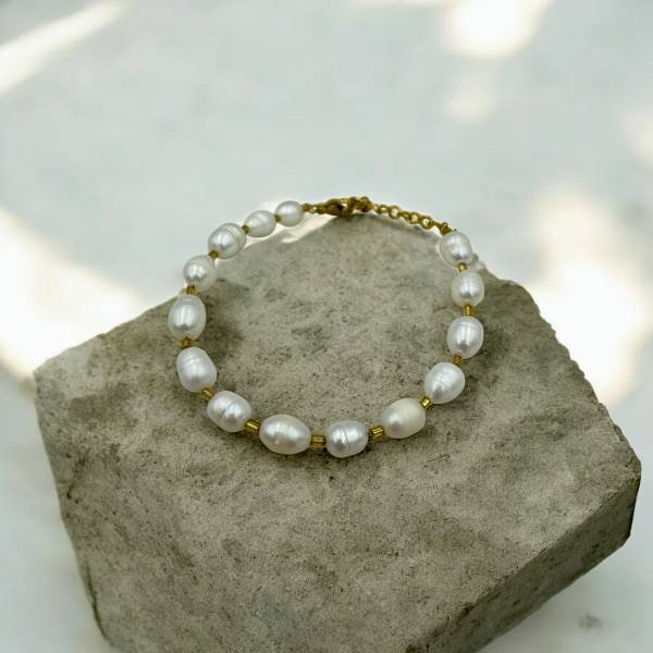 Χειροποίητο Βραχιόλι από ανοξείδωτο ατσάλι με μαργαριτάρια-BR-